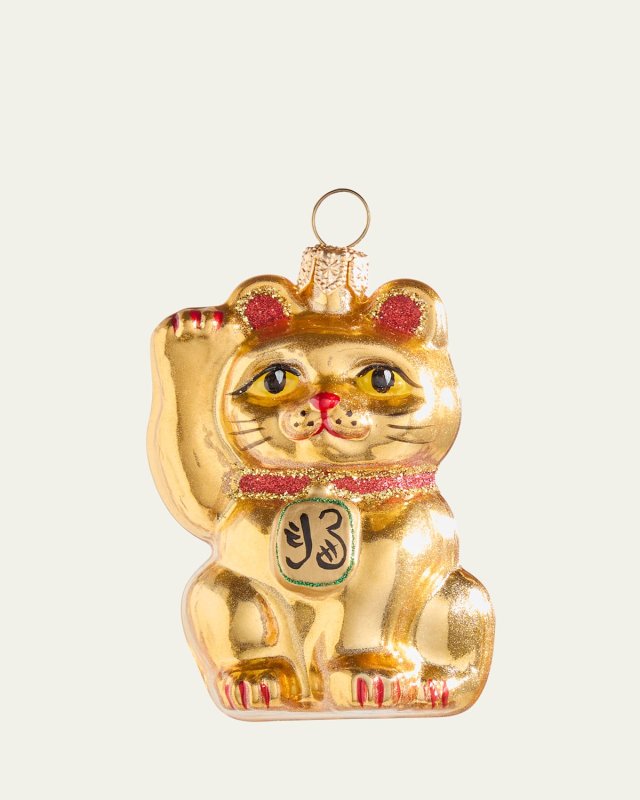 Golden Lucky Cat Christmas Ornament